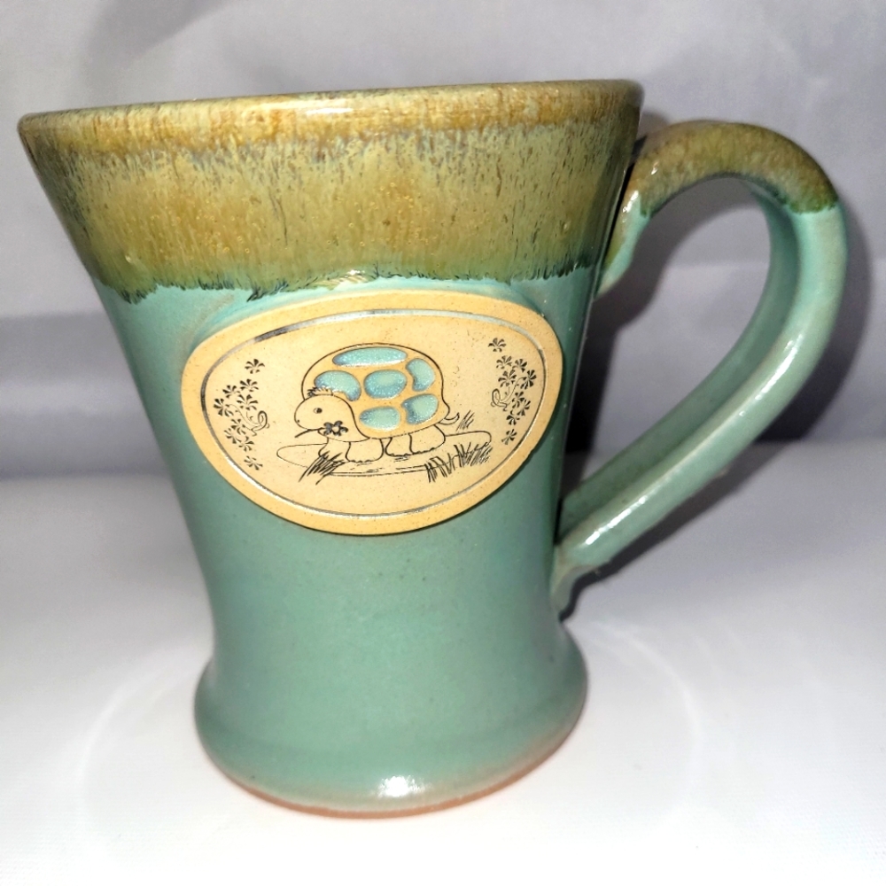 SUNSET HILL STONEWARE Green Mug with Turtle